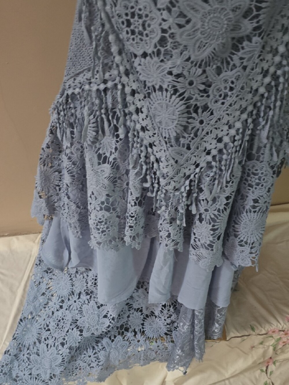 Crochet Lace Maxi Skirt in Dusty Blue - Picture 13 of 16